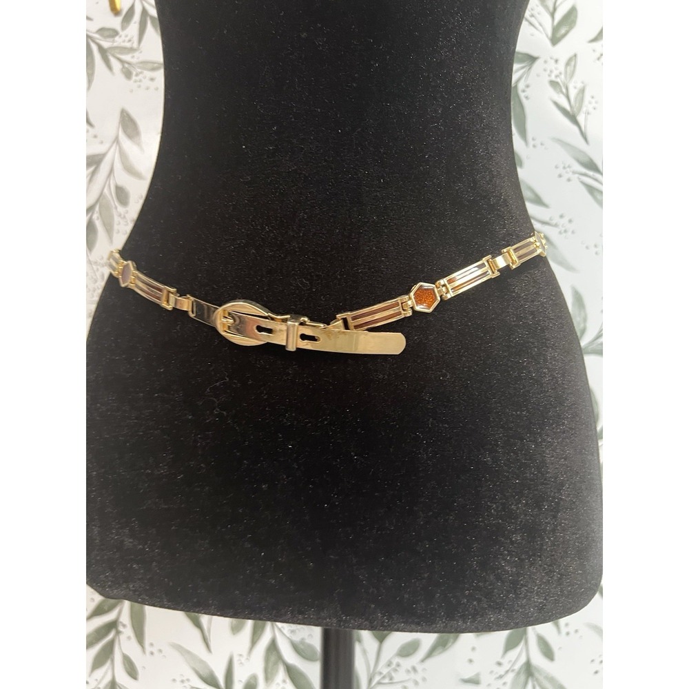 Vintage 70' Gold Brown Tone Belt Buckle Style Adjustable Classic Fashion